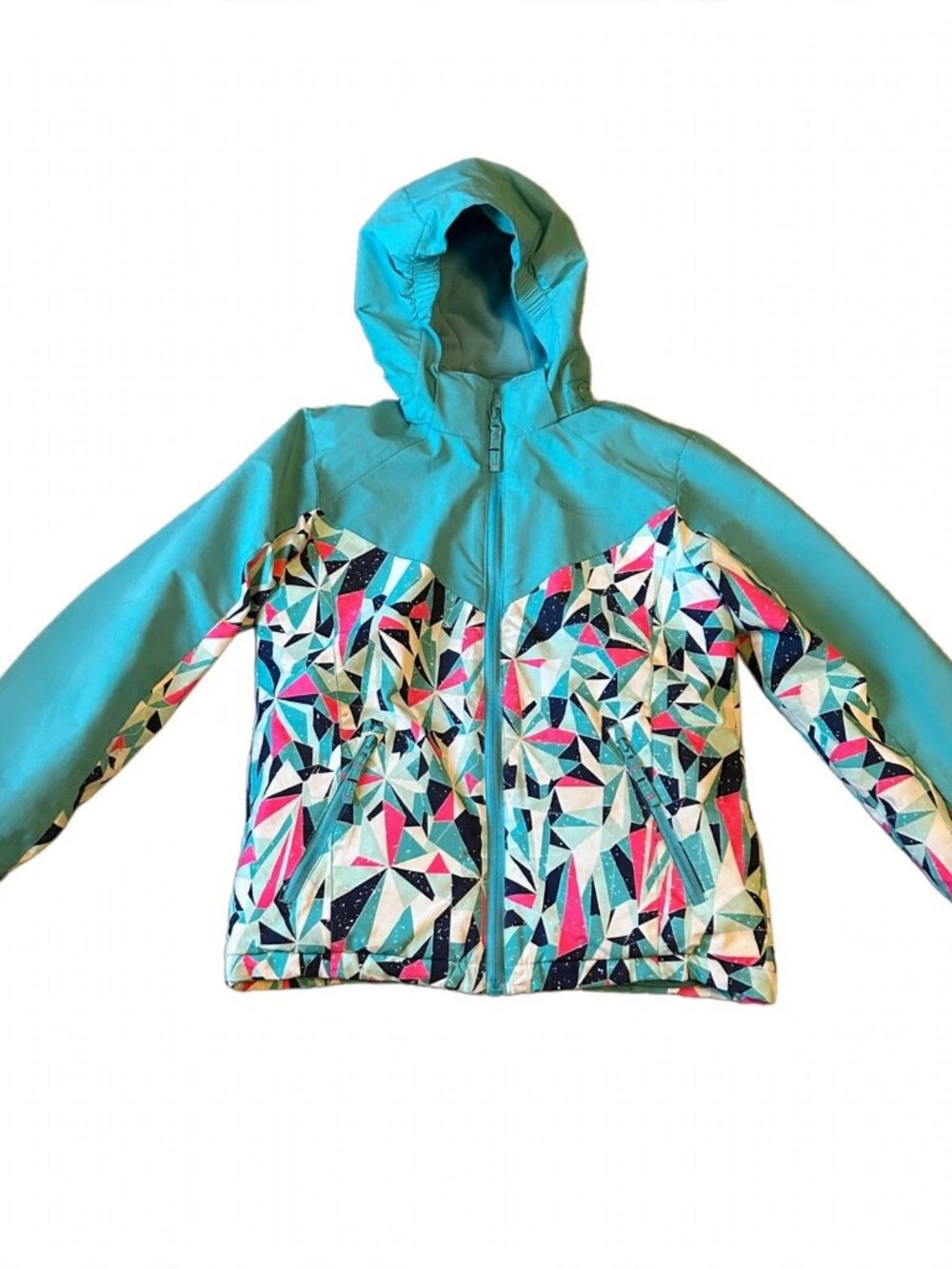 Mountain Warehouse Kids Snow Jacket 9-10 Years — Teal Geometric Print